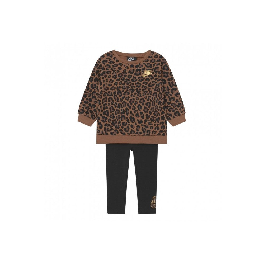 nike fleece crew & legging set leopardato kids