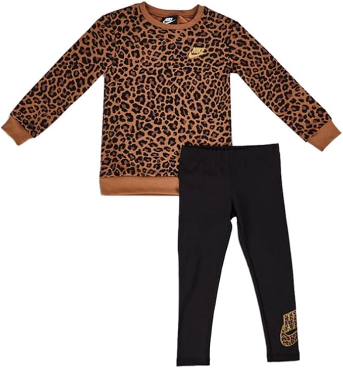 nike fleece crew & legging set leopardato kids