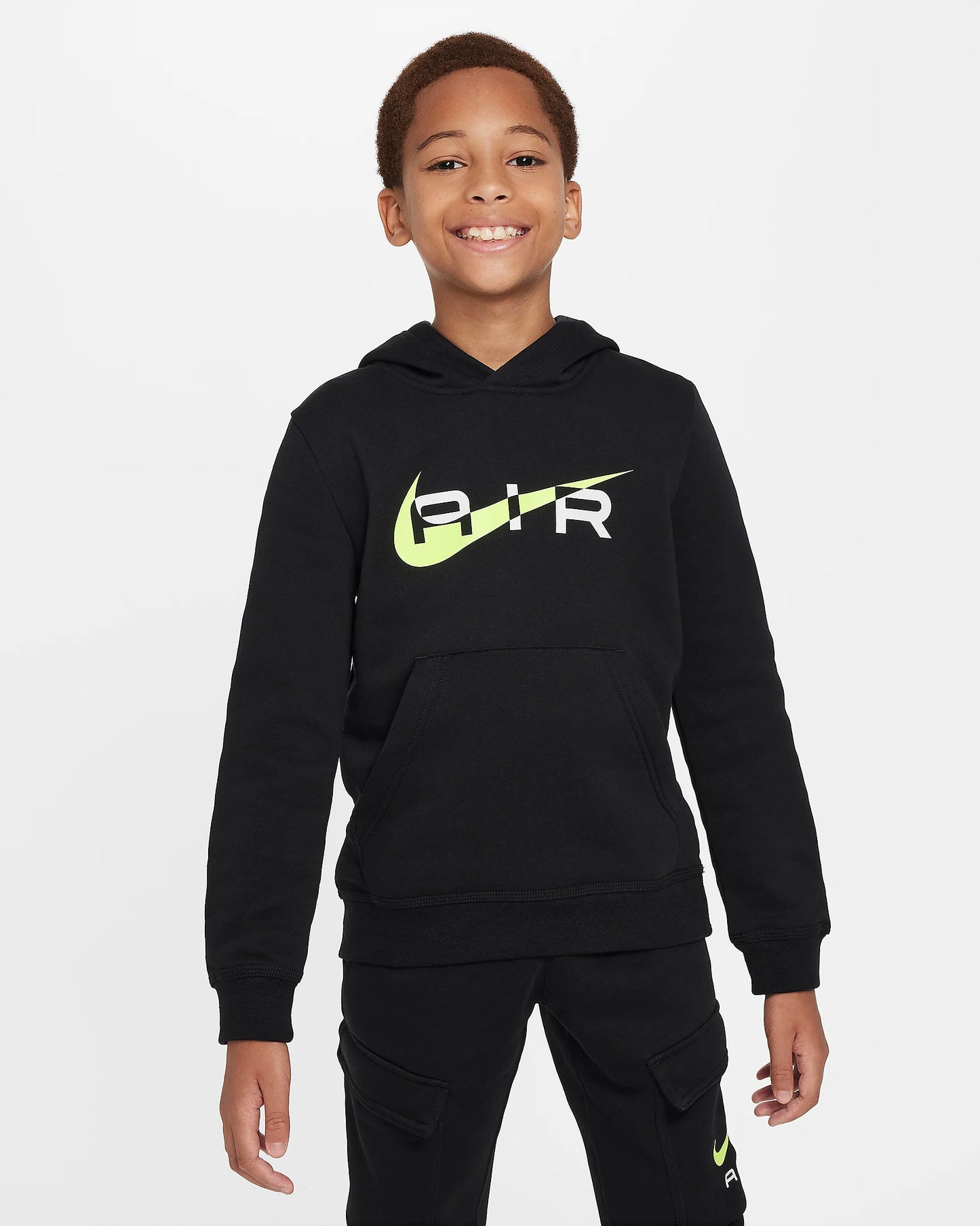 nike air felpa pullover in fleece con cappuccio black kids