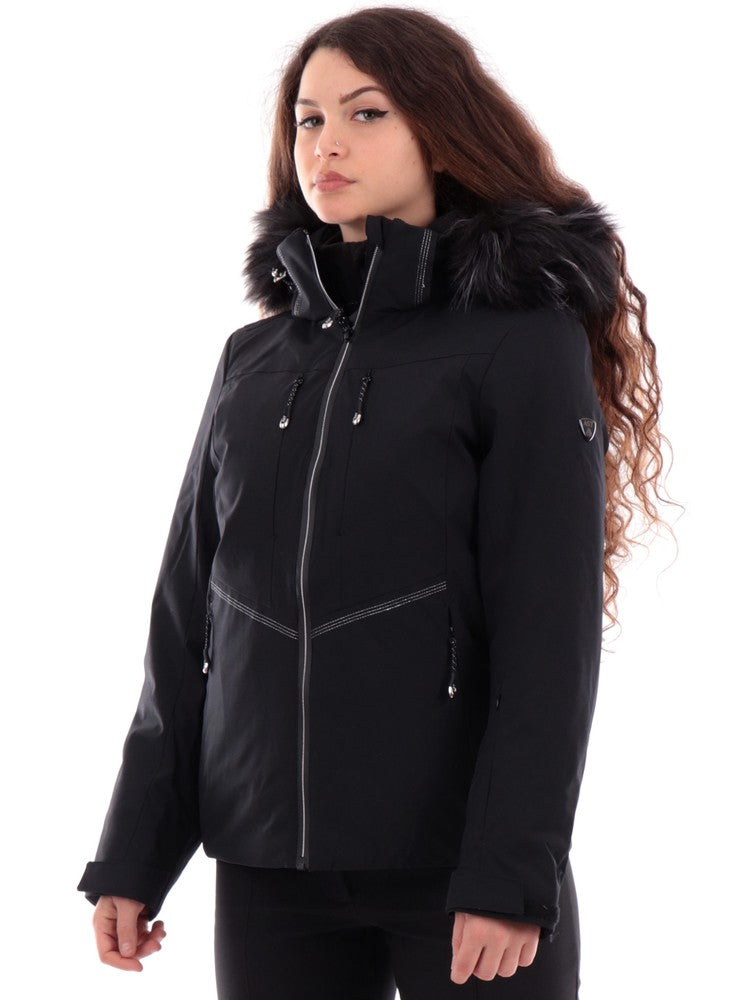 giacca neve ast donna nero cappuccio pelliccia