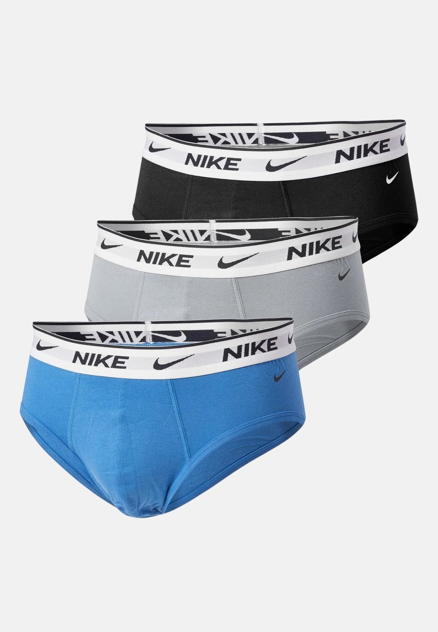 nike set da 3 slip da uomo blu, nero e grigio con banda elastica logata