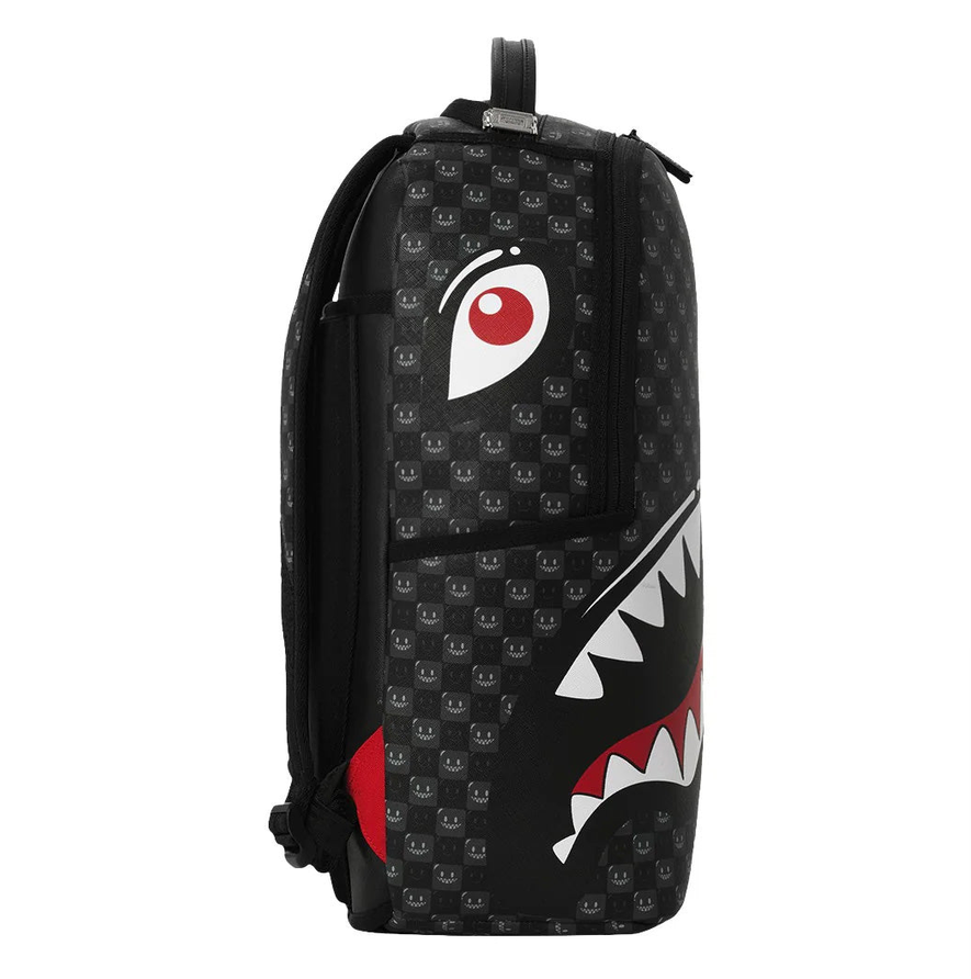 sprayground black and white drip check shark backpack