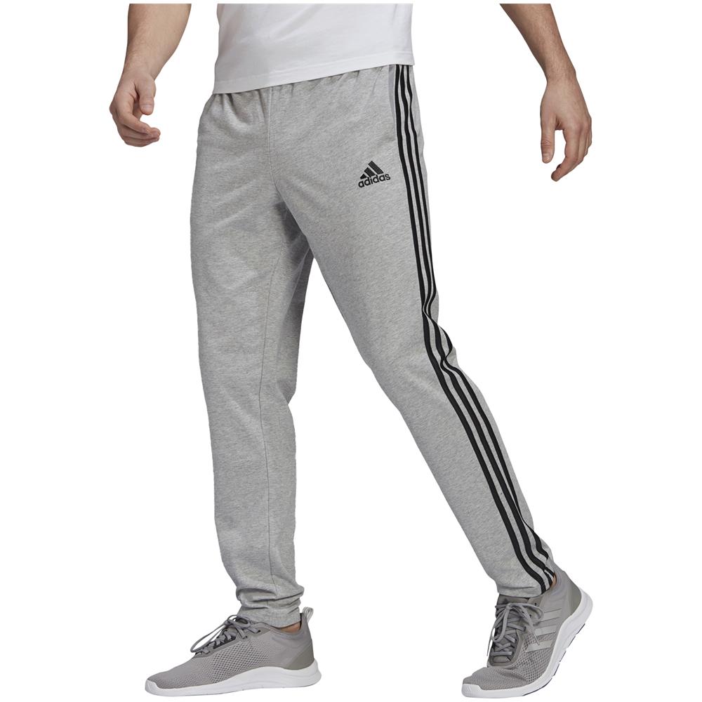 adidas pantaloni essentials single jersey tapered open hem 3-stripes grigio uomo