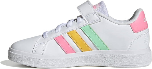 adidas-SCARPE GRAND COURT ELASTIC LACE AND TOP STRAP white multi kids