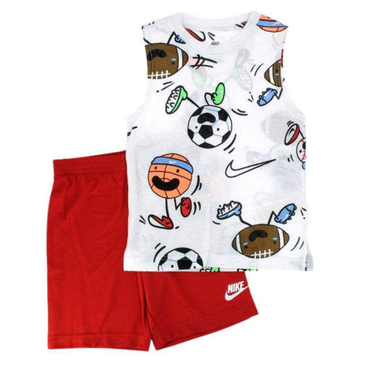 Nike Completo Infant Emoji Muscle Set Canotta Shorts Bianco Rosso kids