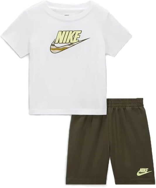 NIKE SET T-SHIRT E PANTALONCINO BIANCO E VERDE kids