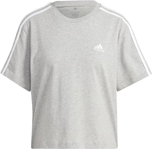 Adidas T-shirt Essentials 3-Stripes Single Jersey Crop Top grigio donna