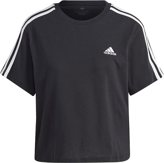 Adidas T-shirt Essentials 3-Stripes Single Jersey Crop Top nero donna
