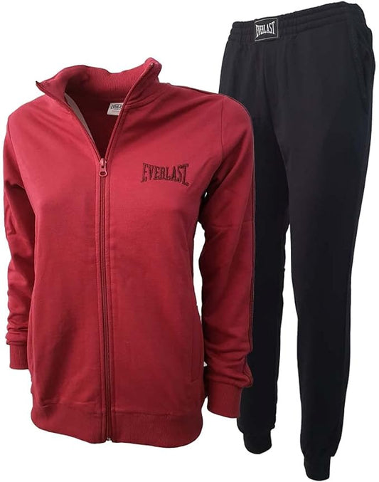 Everlast Tuta Completo Sport Cotone Felpato Senza Cappuccio Rosso Nero donna