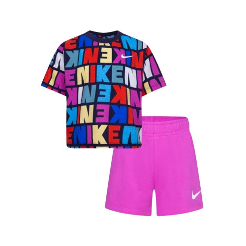 NIKE COMPLETO SET T-SHIRT + BERMUDA viola multi kids