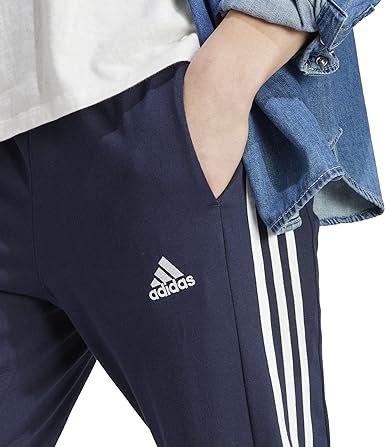 adidas essentials single jersey tapered open hem 3-stripes pants