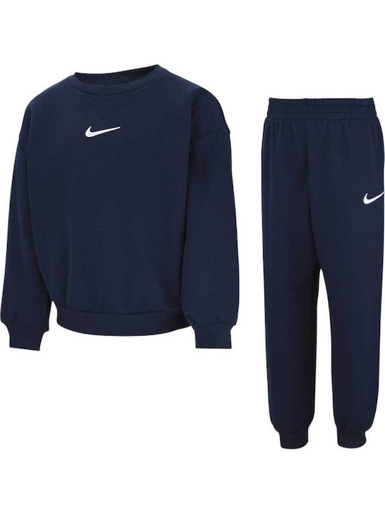 tuta felpata girocollo blu-logo bianco