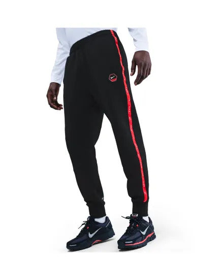 Pantalone Nike Sportswear Jogger Fleece -Nero-Logo Rosso