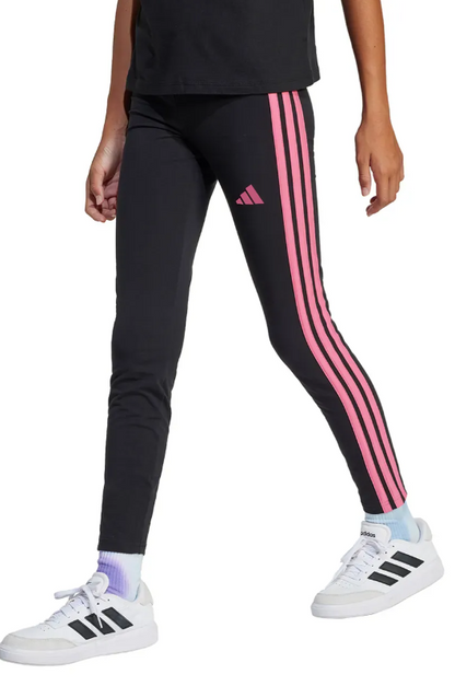 Adidas-Leggins Essential 3 strips Nero-rosa bambina