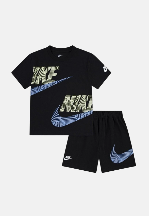 nike essential completino nero-logato verde lime-blu bambino