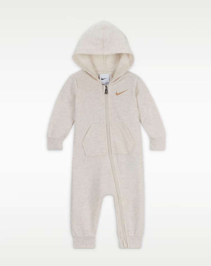 nike baby essentials baby hooded coverall-beige bambini