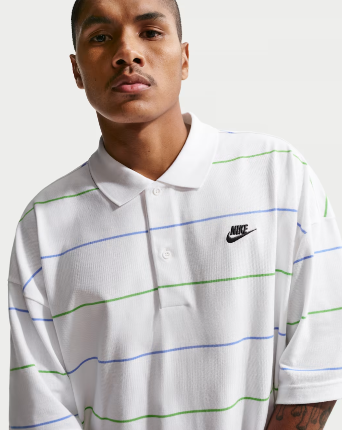 nike sportswear club men's oversized striped polo white uomo