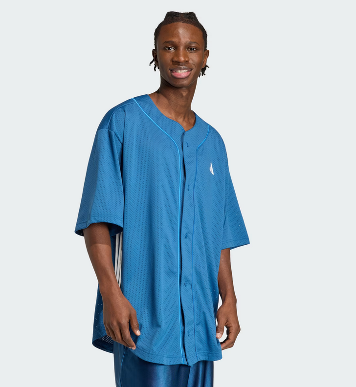 adidas stadium mesh baseball shirt – blue uomo