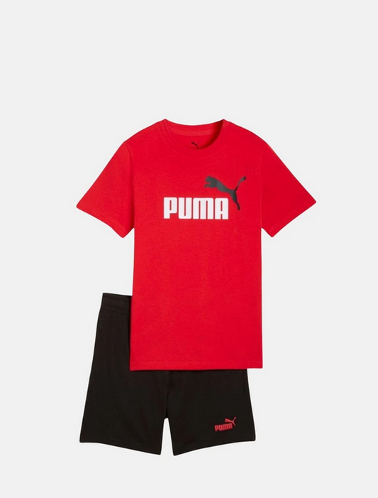 Puma set t-shirt e short nero e rosso bambino