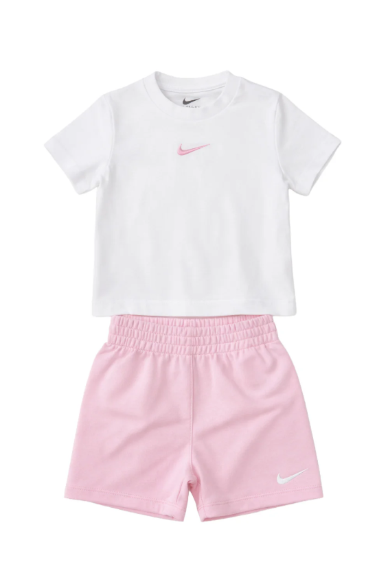 nike jesey tee short set white/pink bambina