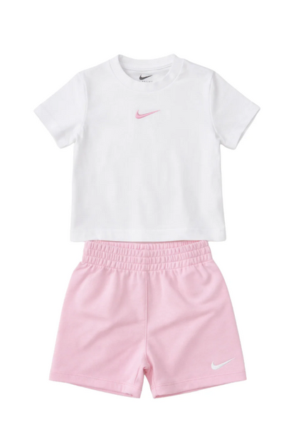 NIKE JESEY TEE SHORT SET WHITE/PINK BAMBINA