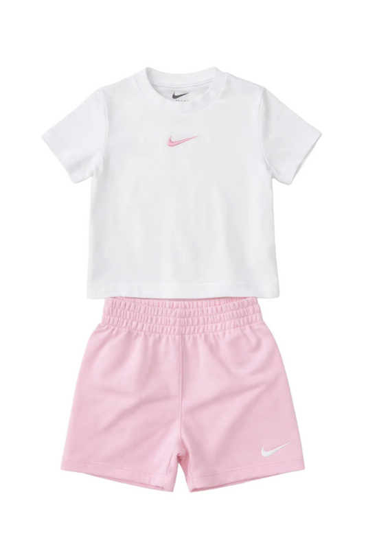 NIKE JESEY TEE SHORT SET WHITE/PINK BAMBINA