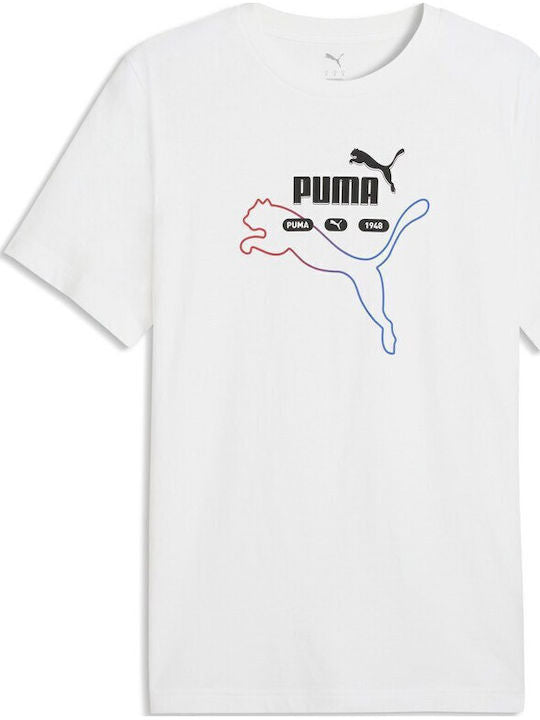 puma t-shirt bianca logata rosso-blu-nero uomo
