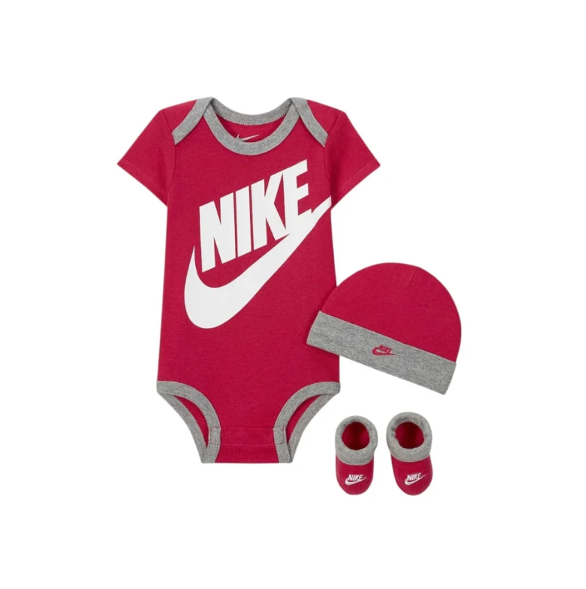 nike 3 piece set bodysuit hat & booties red neonato