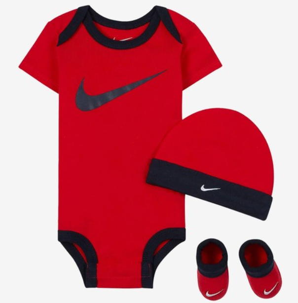 nike 3 piece set bodysuit hat & booties red and blu neonato