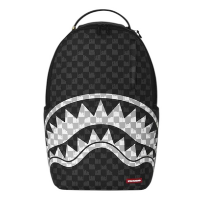 SPRAYGROUND BLACK AND WHITE DRIP CHECK SHARK BACKPACK