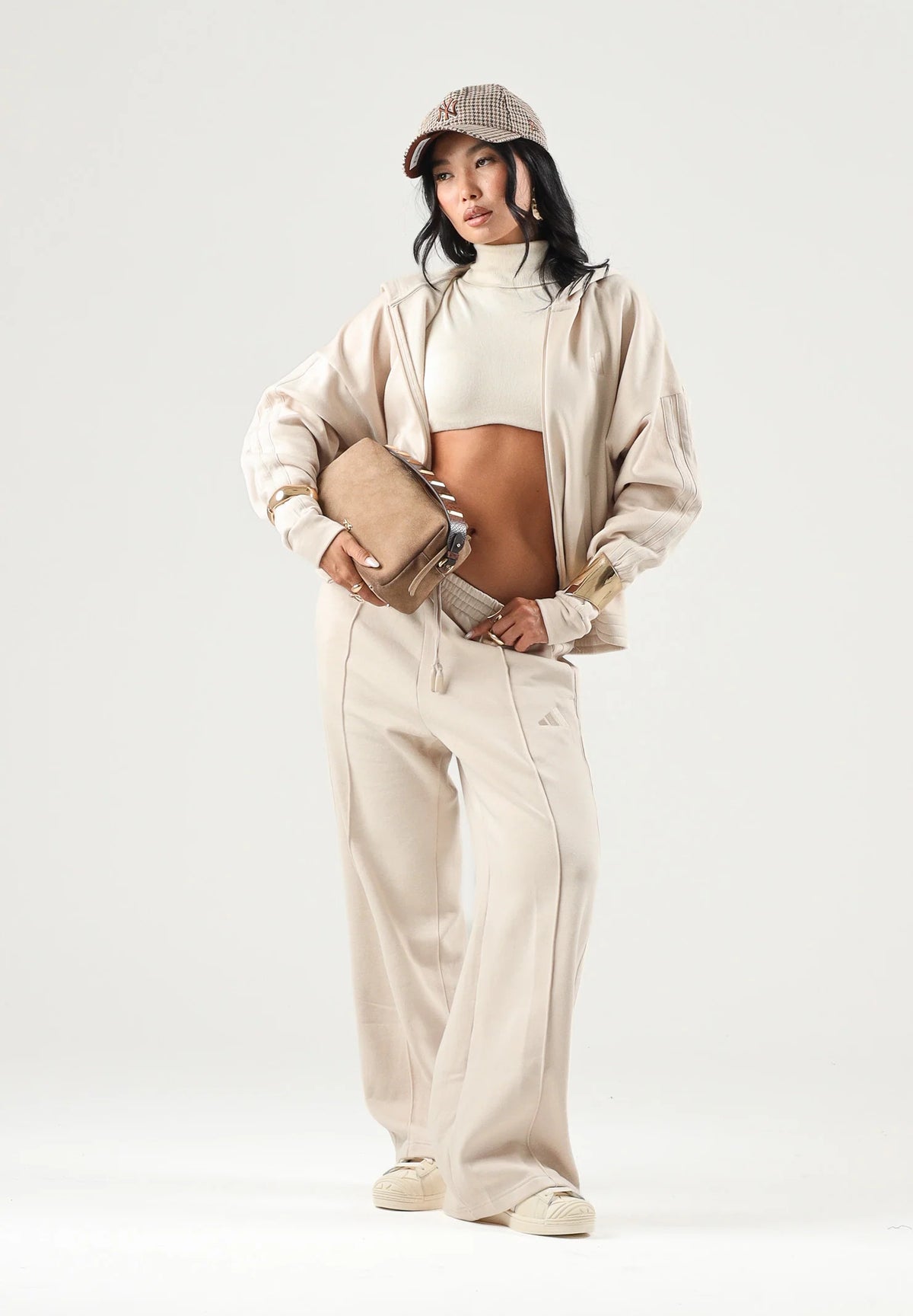 adidas tuta felpata beige donna