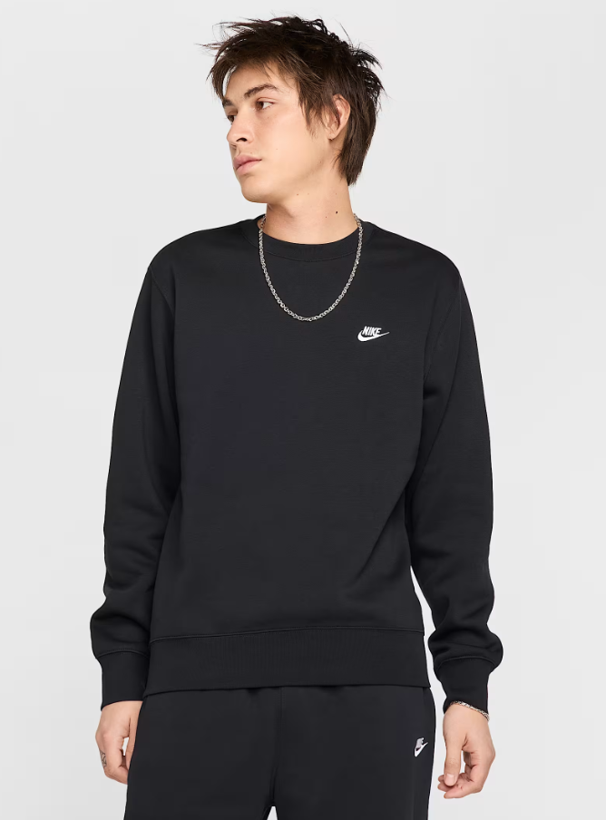 felpa girocollo nike club-nero