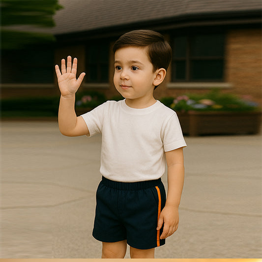 Divisa Scolastica Pantaloncino elasticizzato bambini con profili Arancio (MATERNA-PRIMARIA)
