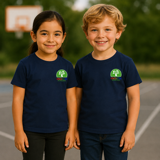 Divisa Scolastica T-shirt bambini in cotone – Blu Navy (ENGLISH ADVENTURES)